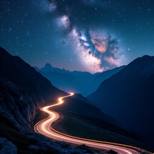 The Grossglockner High Alpine Road at night with the Milky Way visible.